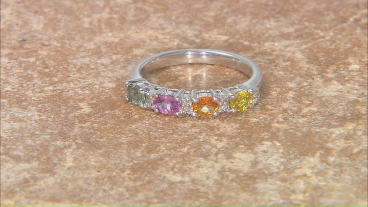 Multi-Color Sapphire Rhodium Over Sterling Silver Ring. 0.86ctw Video Thumbnail