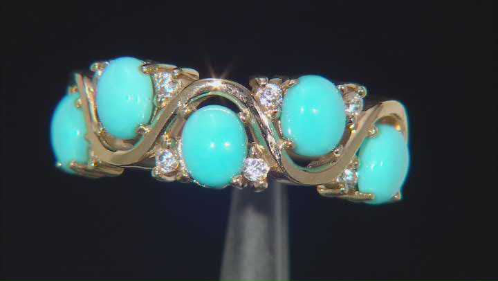 Blue Sleeping Beauty Turquoise 18K Yellow Gold Over Sterling Silver Ring 0.16ctw Video Thumbnail