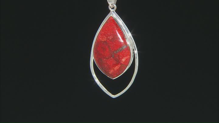 Red Coral Rhodium Over Sterling Silver Pendant With Chain Video Thumbnail