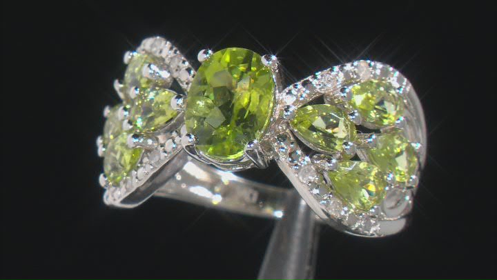 Green Peridot Rhodium Over Sterling Silver Ring 2.73ctw Video Thumbnail