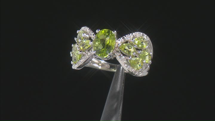 Green Peridot Rhodium Over Sterling Silver Ring 2.73ctw Video Thumbnail