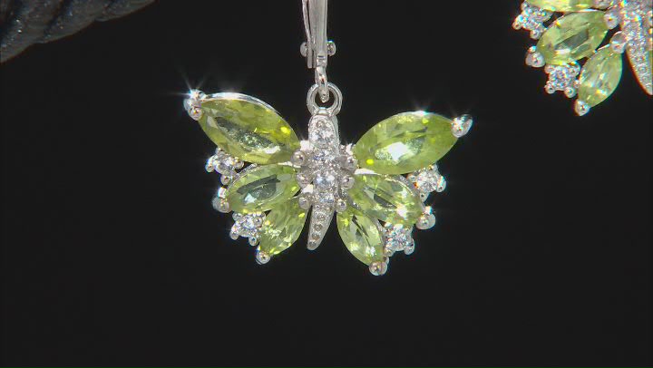 Green Peridot Rhodium Over Sterling Silver Butterfly Earrings 1.73ctw Video Thumbnail