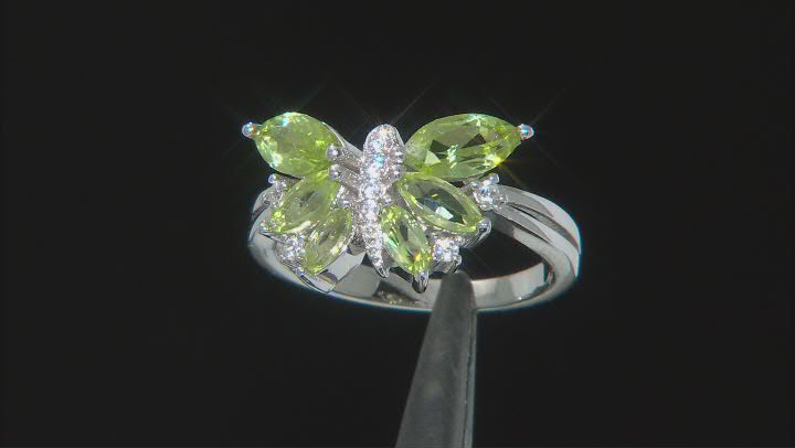 Green Peridot Rhodium Over Sterling Silver Butterfly Ring 1.73ctw Video Thumbnail