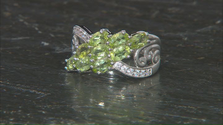 Green Manchurian Peridot™ With White Zircon Rhodium Over Silver Ring 1.94ctw Video Thumbnail