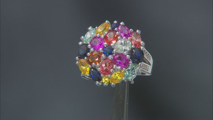 Multicolor Lab Created Sapphire Rhodium Over Sterling Silver Ring 5.08ctw Video Thumbnail