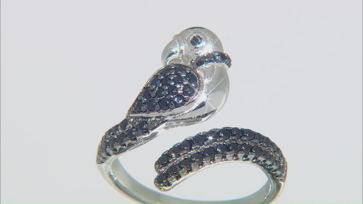 Black Spinel Rhodium Over Sterling Silver Parrot Ring 0.80ctw