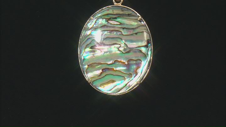 Blue Kingman Turquoise And Abalone Shell 18k Yellow Gold Over Silver Pendant With Chain 0.35ctw Video Thumbnail