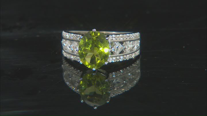 Green Peridot Rhodium Over Sterling Silver Ring 2.90ctw Video Thumbnail