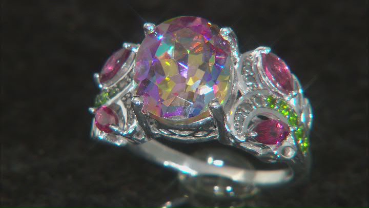 Multi Color Northern Lights™ Quartz Rhodium Over Sterling Silver Ring 4.31ctw Video Thumbnail