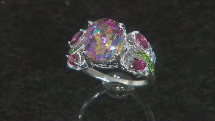 Multi Color Northern Lights™ Quartz Rhodium Over Sterling Silver Ring 4.31ctw Video Thumbnail