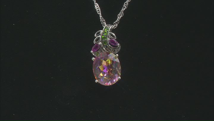 Multi Color Northern Lights™ Quartz Rhodium Over Sterling Silver Pendant with Chain 3.82ctw Video Thumbnail