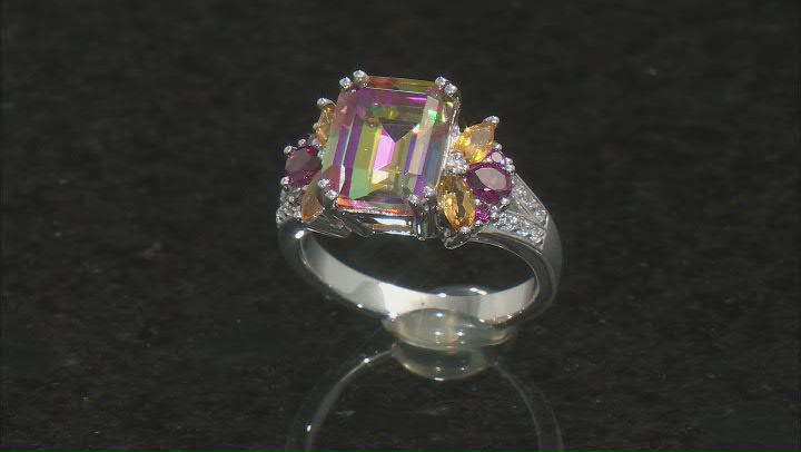 Multi Color Northern Lights™ Quartz Rhodium Over Silver Ring 4.68ctw Video Thumbnail