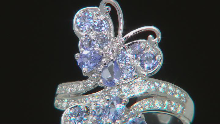 Blue Tanzanite Rhodium Over Sterling Silver Butterfly Ring 1.45ctw Video Thumbnail