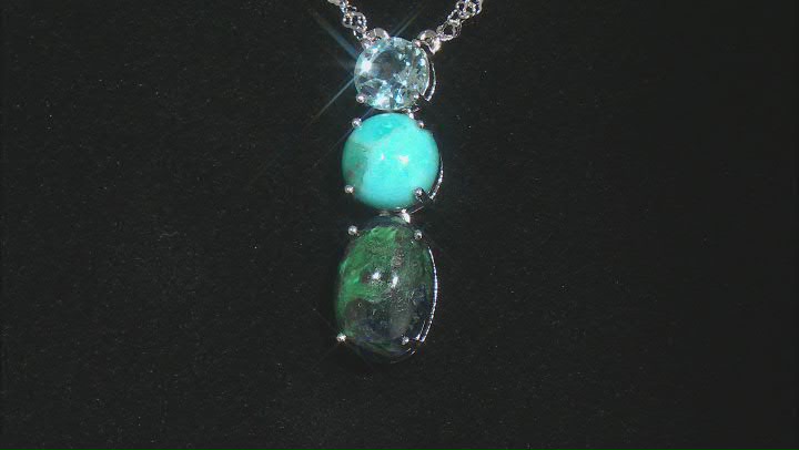 Blue Azurmalachite Rhodium Over Sterling Silver Necklace 0.94ctw Video Thumbnail