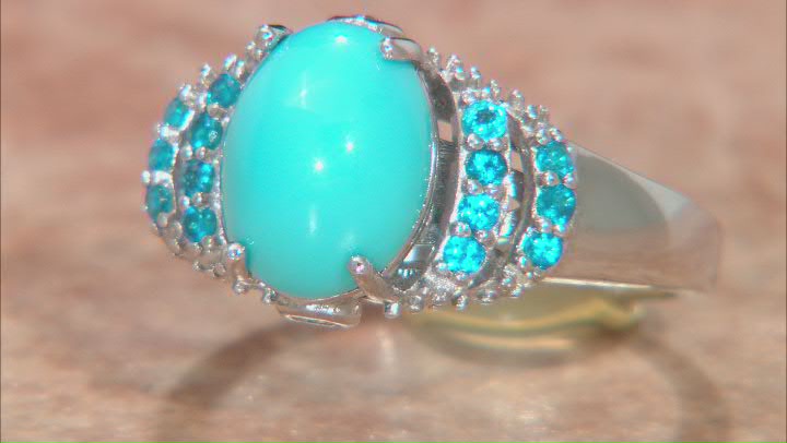 Blue Sleeping Beauty Turquoise Rhodium Over Sterling Silver Ring .29ctw Video Thumbnail