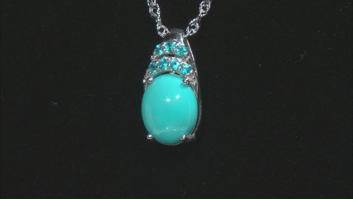 Blue Sleeping Beauty Turquoise Rhodium Over Sterling Silver Pendant With Chain .10ctw Video Thumbnail