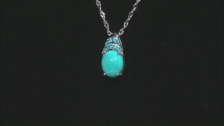 Blue Sleeping Beauty Turquoise Rhodium Over Sterling Silver Pendant With Chain .10ctw Video Thumbnail