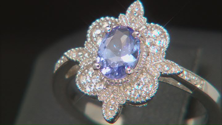 Blue Tanzanite Rhodium Over Sterling Silver Ring .75ctw Video Thumbnail