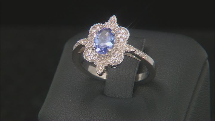 Blue Tanzanite Rhodium Over Sterling Silver Ring .75ctw Video Thumbnail