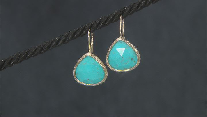 Blue Turquoise 18K Yellow Gold Over Silver Drop Earrings Video Thumbnail