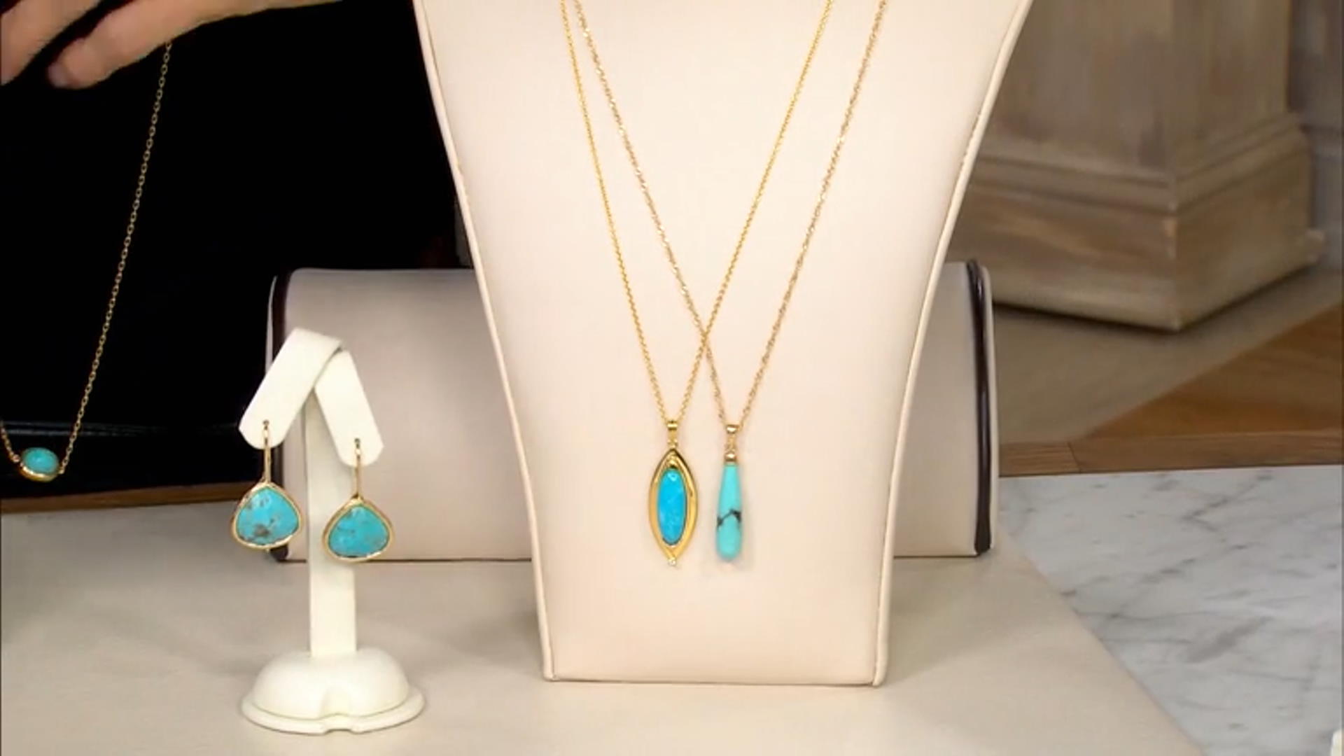 Blue Turquoise 18k Yellow Gold Over Sterling Silver Pendant With Chain Video Thumbnail