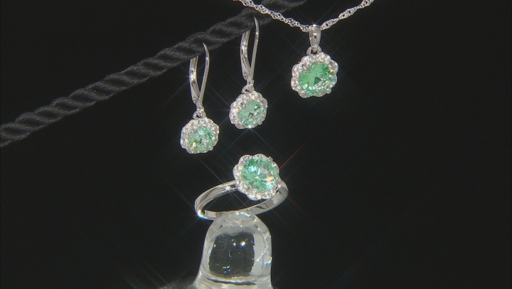 Green Lab Created Spinel Rhodium Over Silver Jewelry Set 5.79ctw Video Thumbnail