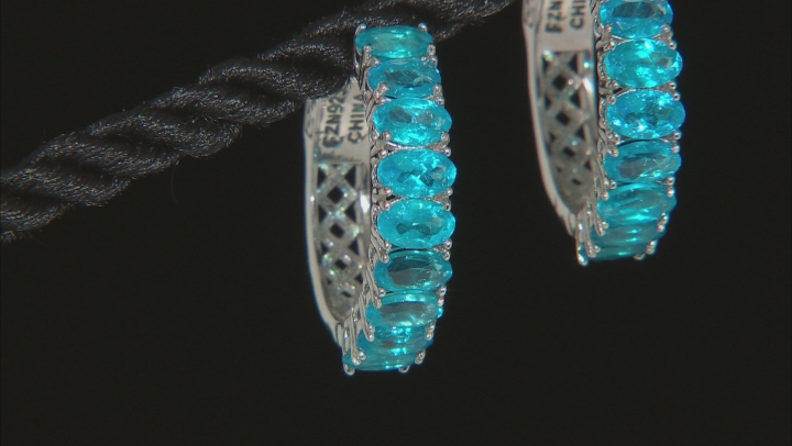Neon apatite rhodium over sterling silver hoop earrings 3.78ctw Video Thumbnail