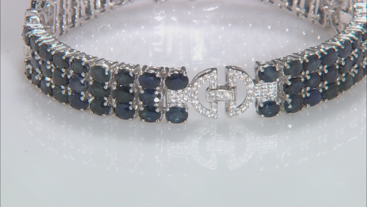 Blue Sapphire Rhodium Over Silver Bracelet 18.27ctw Video Thumbnail