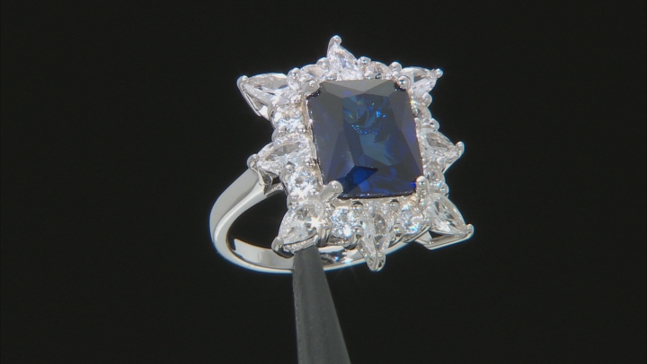 Blue Lab Created Sapphire Rhodium Over Silver Ring 7.06ctw Video Thumbnail