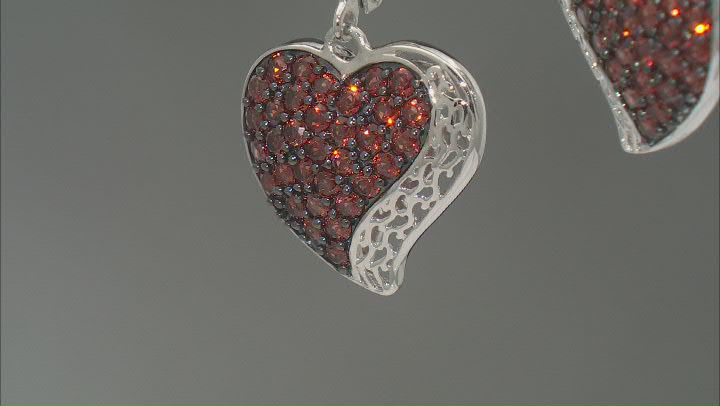 Red Garnet Rhodium Over Silver Heart Dangle Earrings 2.60ctw Video Thumbnail