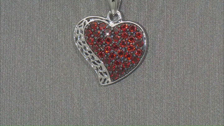 Red Garnet Rhodium Over Silver Heart Pendant with Chain 1.40ctw Video Thumbnail