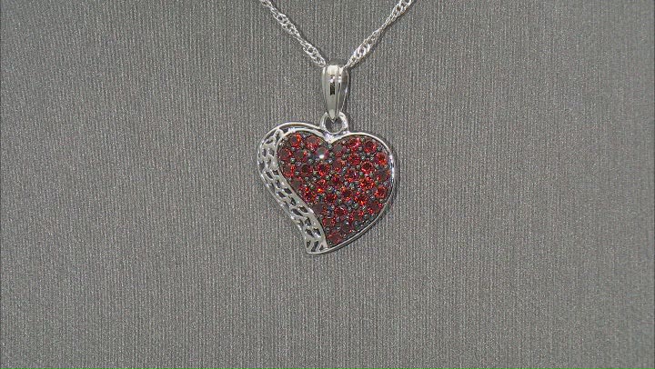 Red Garnet Rhodium Over Silver Heart Pendant with Chain 1.40ctw Video Thumbnail