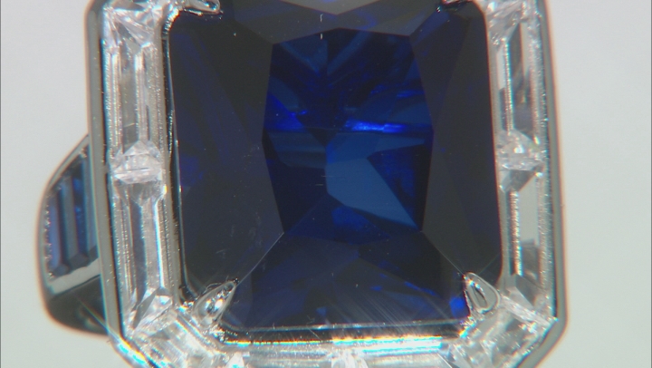 Blue Lab Created Sapphire Rhodium Over Silver Ring  14.88ctw Video Thumbnail