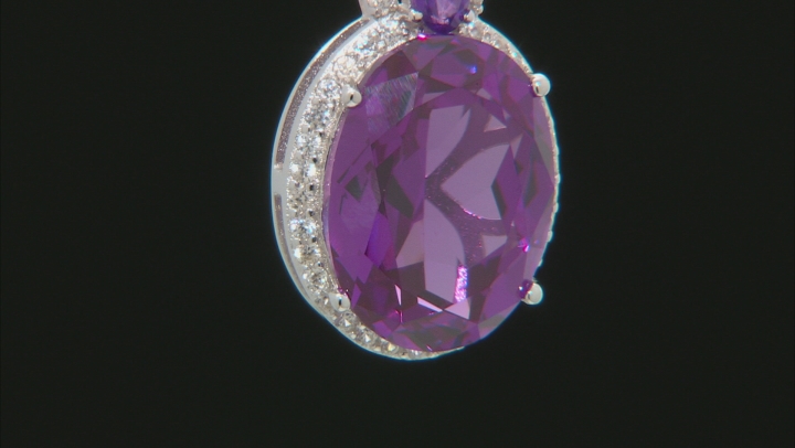 Purple Lab Created Color Change Sapphire Rhodium Over Sterling Silver Slide With Chain 11.98ctw Video Thumbnail