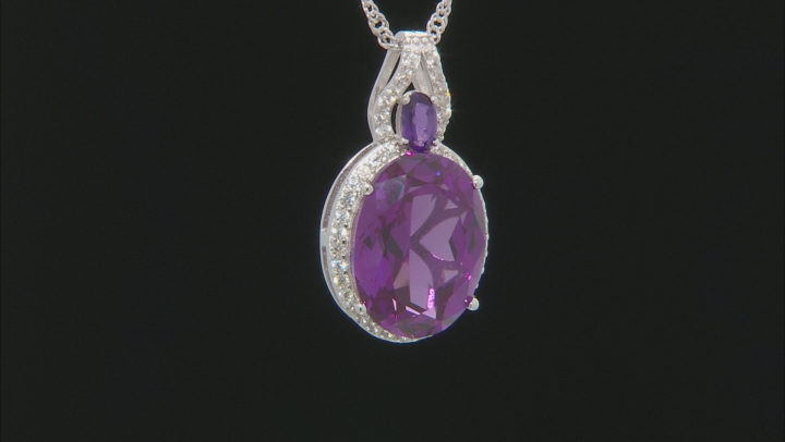 Purple Lab Created Color Change Sapphire Rhodium Over Sterling Silver Slide With Chain 11.98ctw Video Thumbnail