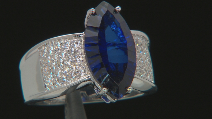 Lab created blue sapphire rhodium over silver ring 4.72ctw Video Thumbnail