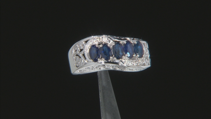 Blue sapphire rhodium over sterling silver ring 1.53ctw Video Thumbnail