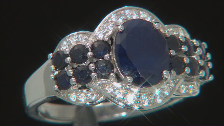 Blue sapphire rhodium over sterling silver ring 3.07ctw Video Thumbnail