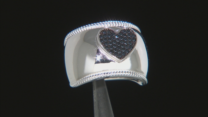 Black spinel rhodium over sterling silver heart ring .24ctw Video Thumbnail