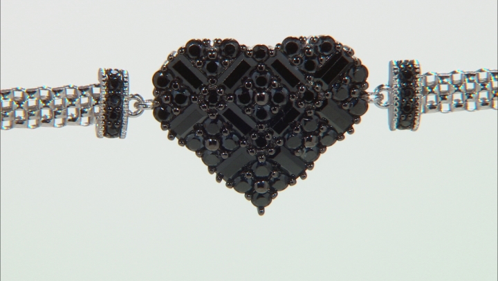 Black spinel rhodium over sterling silver heart bracelet 2.06ctw Video Thumbnail