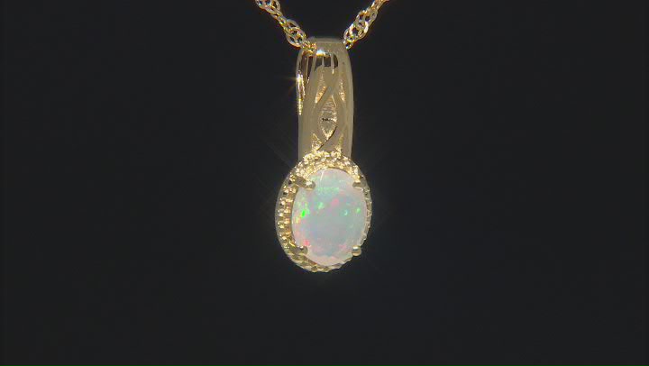Multicolor Ethiopian Opal 18K yellow gold Over Sterling Silver Pendant With Chain 0.85ctw Video Thumbnail