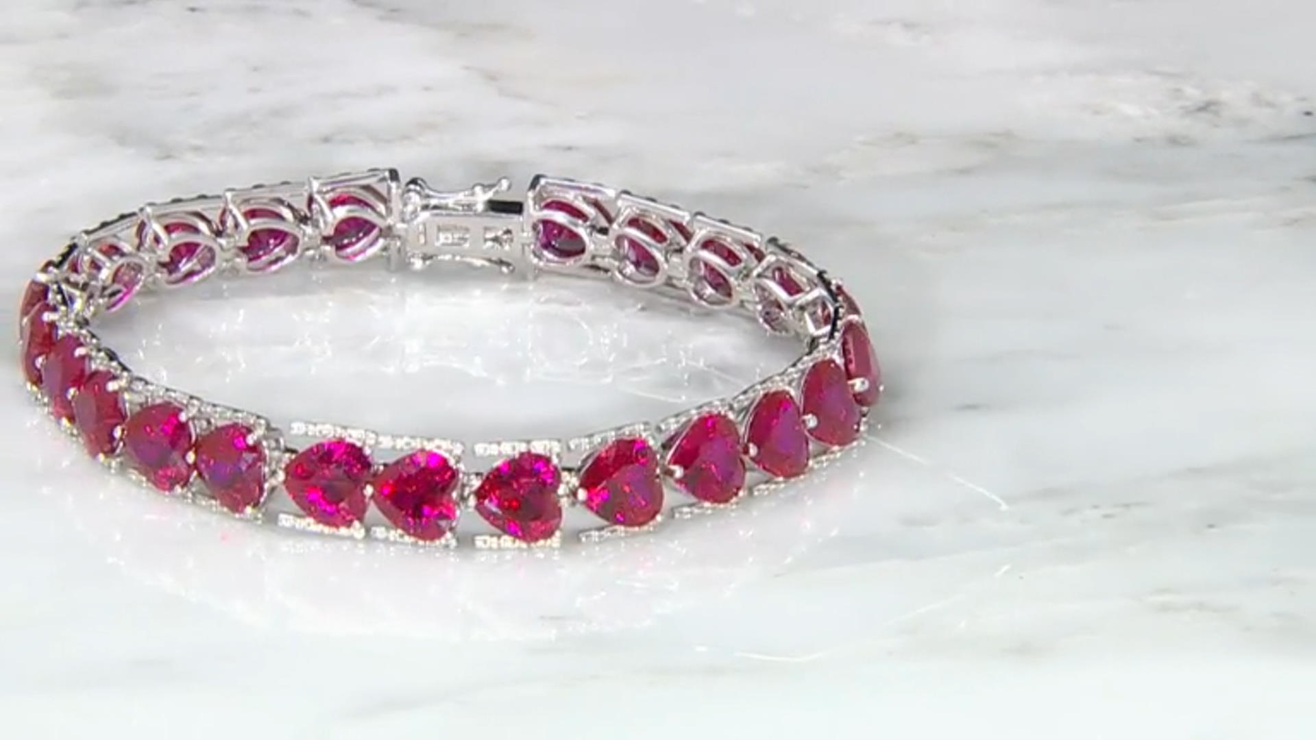 Red Lab Created Ruby Rhodium Over Silver Bracelet 33.66ctw Video Thumbnail