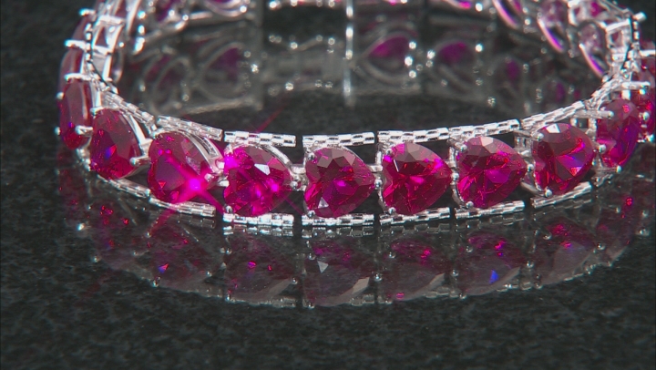 Red Lab Created Ruby Rhodium Over Silver Bracelet 33.66ctw Video Thumbnail