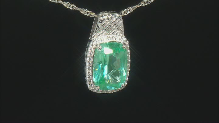 Green Lab Created Spinel Rhodium Over Silver Pendant With Chain 6.58ctw Video Thumbnail
