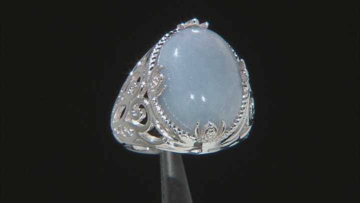 Blue Angelite Sterling Silver Solitaire Ring Video Thumbnail