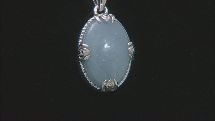 Blue Angelite Rhodium Over Sterling Silver Pendant With Chain Video Thumbnail