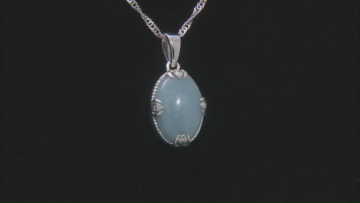 Blue Angelite Rhodium Over Sterling Silver Pendant With Chain Video Thumbnail