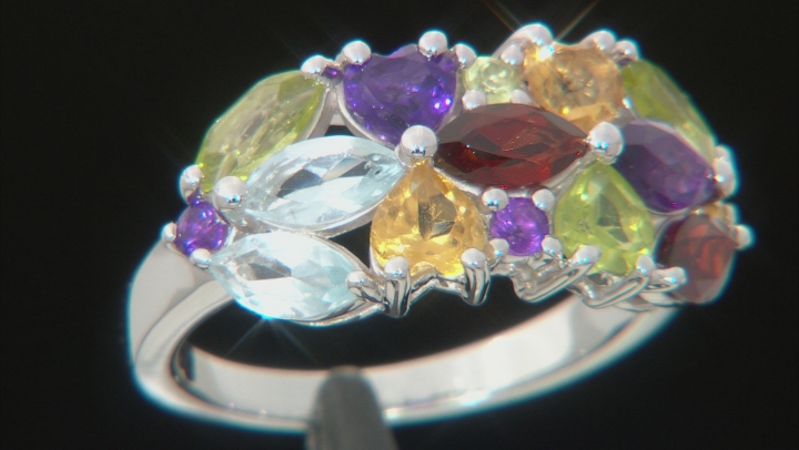 Multi-Gemstone Rhodium Over Sterling Silver Ring 2.60ctw Video Thumbnail