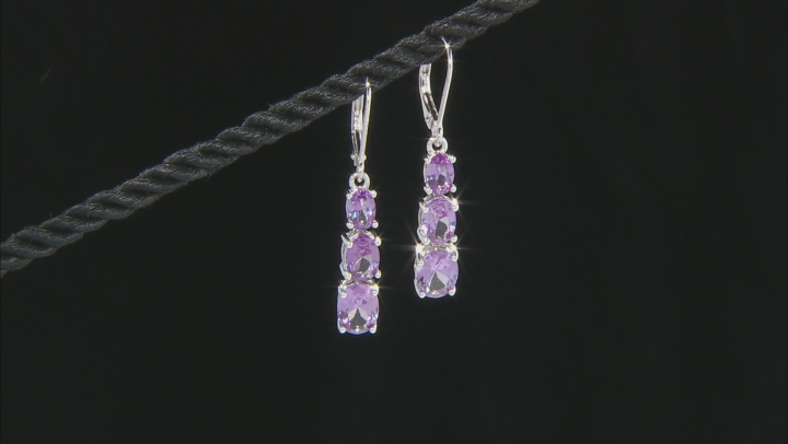 Purple Lab Created Color Change Sapphire Rhodium Over Sterling Silver 3-Stone Earrings 5.41ctw Video Thumbnail