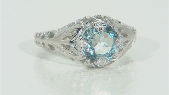 Blue aquamarine rhodium over sterling silver solitaire ring 1.56ct Video Thumbnail